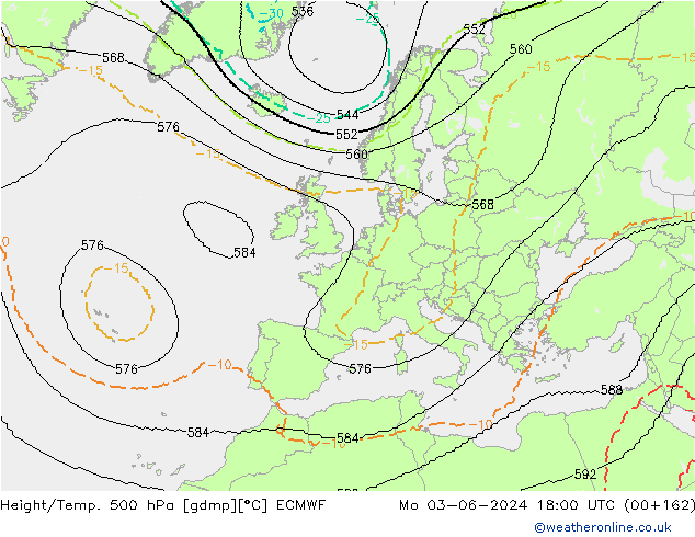 Height/Temp. 500 hPa ECMWF Po 03.06.2024 18 UTC