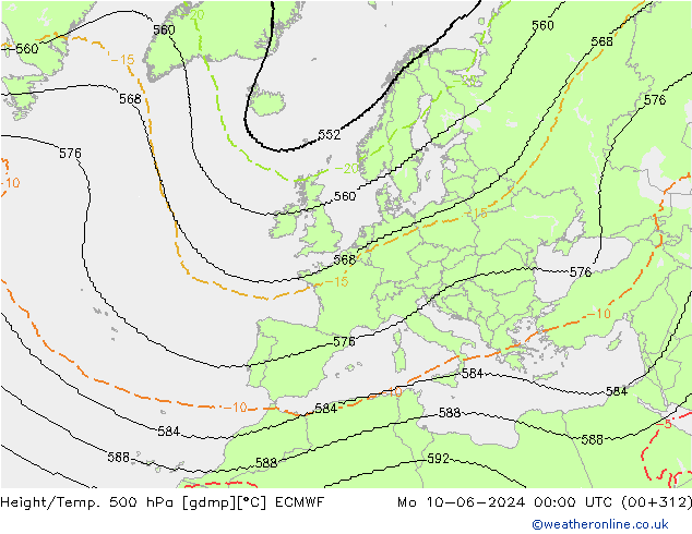 Height/Temp. 500 hPa ECMWF Mo 10.06.2024 00 UTC