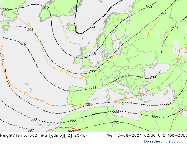 Yükseklik/Sıc. 500 hPa ECMWF Çar 12.06.2024 00 UTC