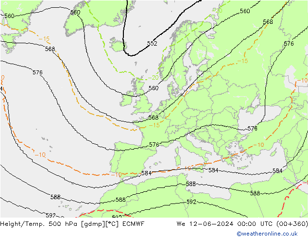 Height/Temp. 500 hPa ECMWF We 12.06.2024 00 UTC