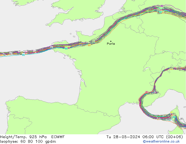 Height/Temp. 925 hPa ECMWF Tu 28.05.2024 06 UTC