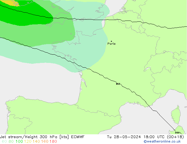 Jet stream/Height 300 hPa ECMWF Tu 28.05.2024 18 UTC