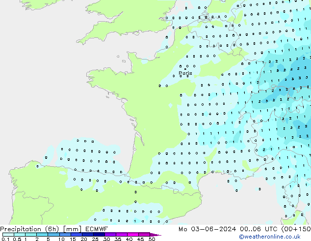 осадки (6h) ECMWF пн 03.06.2024 06 UTC