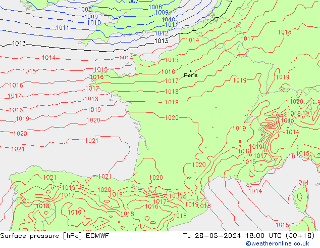 ciśnienie ECMWF wto. 28.05.2024 18 UTC