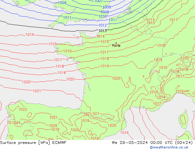 Surface pressure ECMWF We 29.05.2024 00 UTC