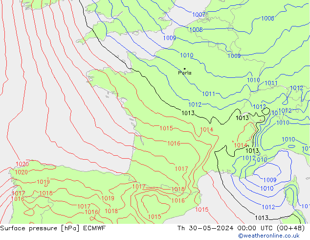 Surface pressure ECMWF Th 30.05.2024 00 UTC