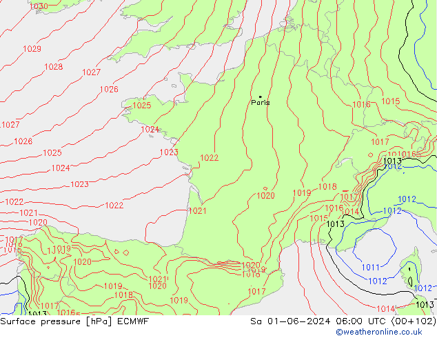 Bodendruck ECMWF Sa 01.06.2024 06 UTC