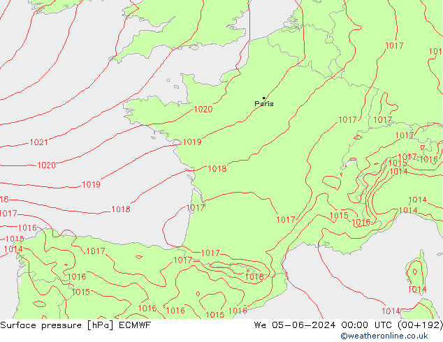 Presión superficial ECMWF mié 05.06.2024 00 UTC