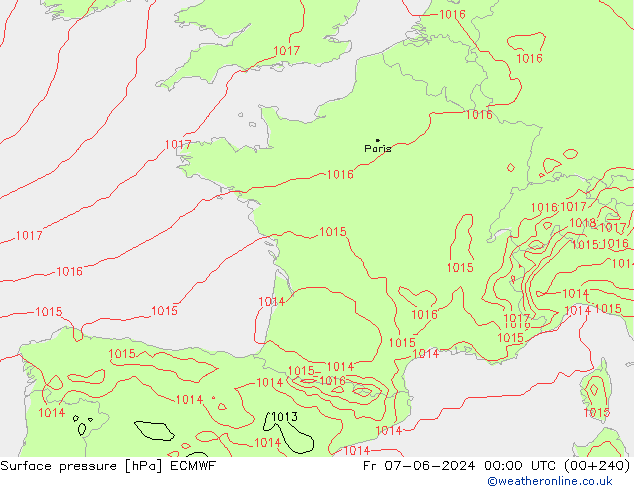 Surface pressure ECMWF Fr 07.06.2024 00 UTC