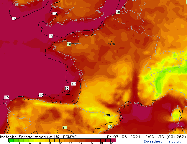 Isotachs Spread ECMWF ven 07.06.2024 12 UTC