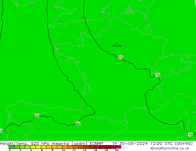 Height/Temp. 925 hPa ECMWF Th 30.05.2024 12 UTC