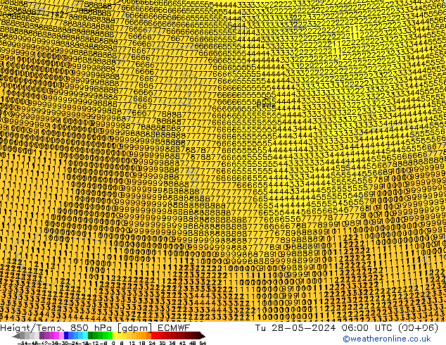 Geop./Temp. 850 hPa ECMWF mar 28.05.2024 06 UTC