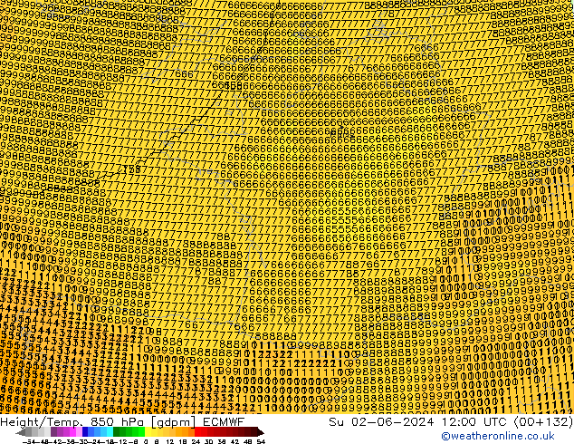 Height/Temp. 850 гПа ECMWF Вс 02.06.2024 12 UTC