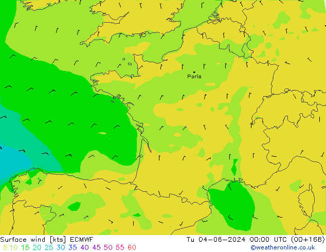 Viento 10 m ECMWF mar 04.06.2024 00 UTC