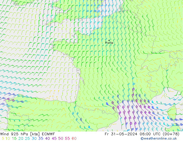 Viento 925 hPa ECMWF vie 31.05.2024 06 UTC