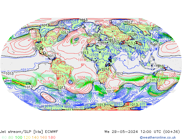 Straalstroom/SLP ECMWF wo 29.05.2024 12 UTC