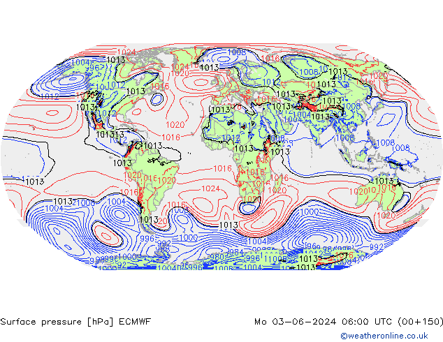 Presión superficial ECMWF lun 03.06.2024 06 UTC