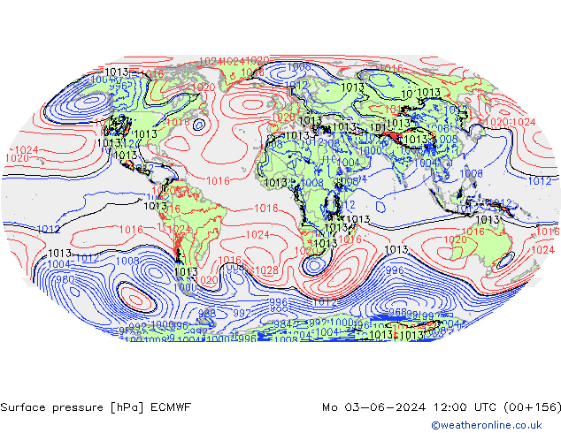 Atmosférický tlak ECMWF Po 03.06.2024 12 UTC