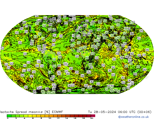 Isotachs Spread ECMWF Tu 28.05.2024 06 UTC