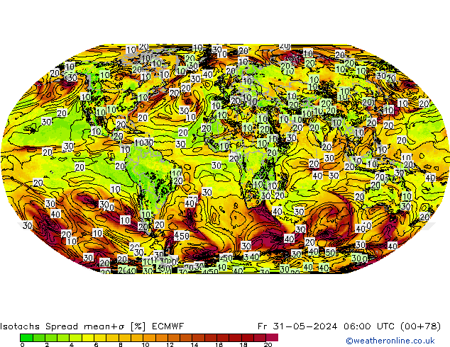 Isotachs Spread ECMWF пт 31.05.2024 06 UTC