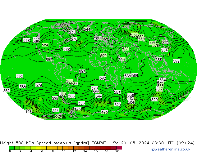 Height 500 hPa Spread ECMWF St 29.05.2024 00 UTC