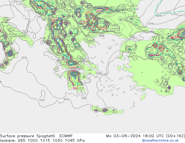 pressão do solo Spaghetti ECMWF Seg 03.06.2024 18 UTC