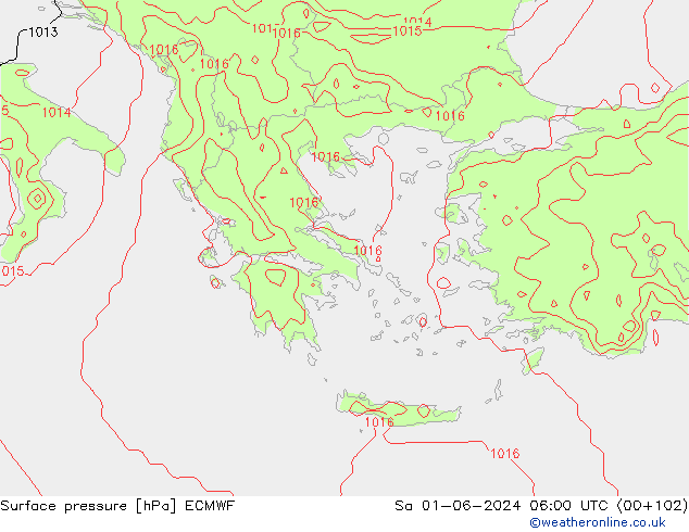 Surface pressure ECMWF Sa 01.06.2024 06 UTC