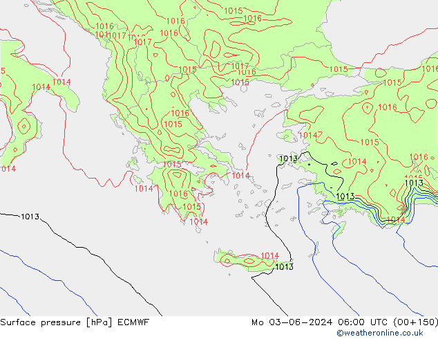 Surface pressure ECMWF Mo 03.06.2024 06 UTC