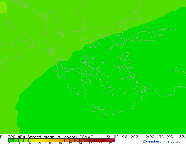 700 hPa Nispi Nem Spread ECMWF Paz 02.06.2024 12 UTC