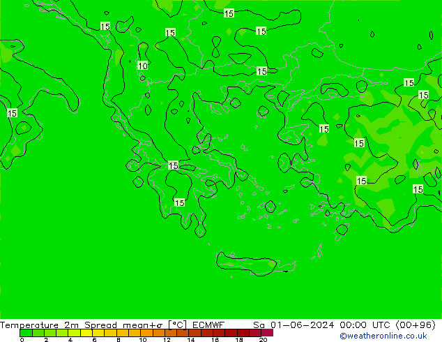 Sıcaklık Haritası 2m Spread ECMWF Cts 01.06.2024 00 UTC