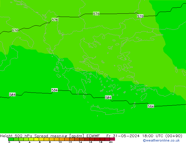 Height 500 hPa Spread ECMWF ven 31.05.2024 18 UTC