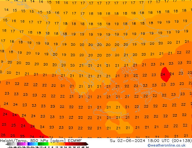 Height/Temp. 850 hPa ECMWF Ne 02.06.2024 18 UTC