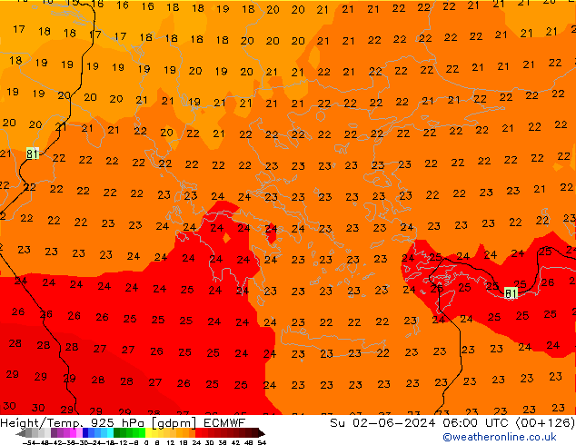 Height/Temp. 925 hPa ECMWF Ne 02.06.2024 06 UTC