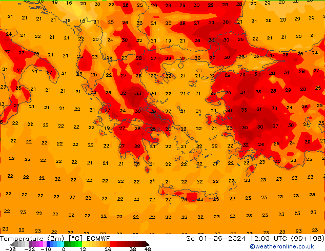 Temperatura (2m) ECMWF sáb 01.06.2024 12 UTC