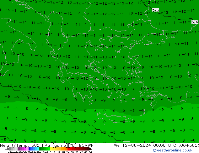 Hoogte/Temp. 500 hPa ECMWF wo 12.06.2024 00 UTC