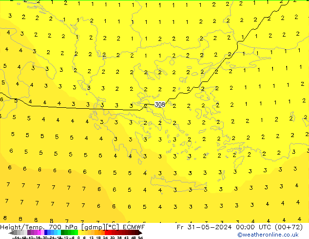 Height/Temp. 700 hPa ECMWF ven 31.05.2024 00 UTC