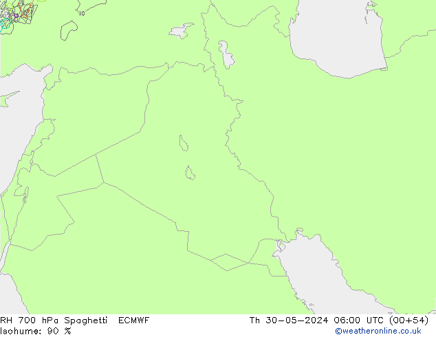 RH 700 гПа Spaghetti ECMWF чт 30.05.2024 06 UTC