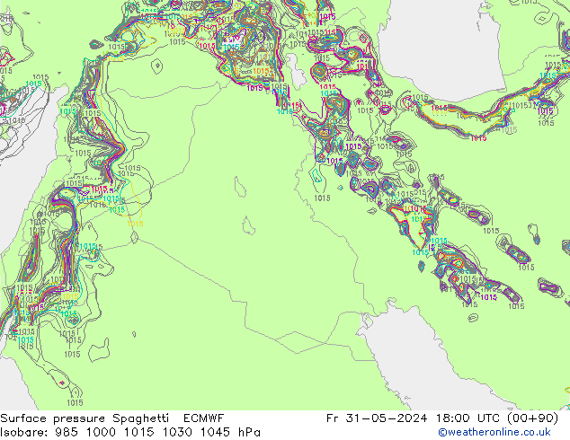 Atmosférický tlak Spaghetti ECMWF Pá 31.05.2024 18 UTC