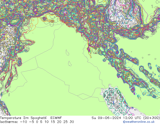 Temperatura 2m Spaghetti ECMWF Dom 09.06.2024 12 UTC