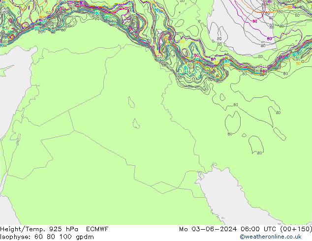Yükseklik/Sıc. 925 hPa ECMWF Pzt 03.06.2024 06 UTC