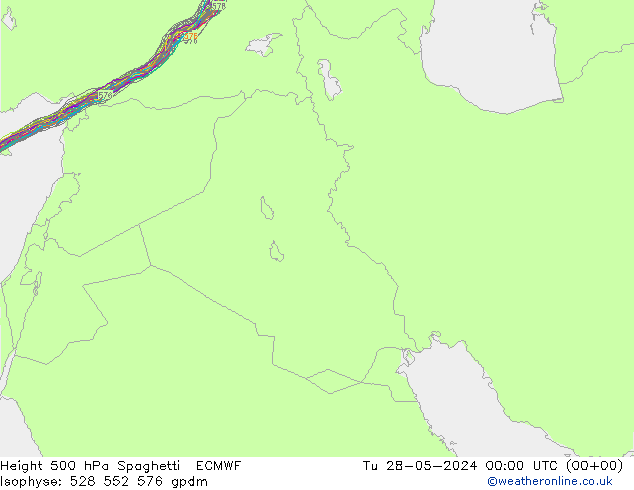 Height 500 hPa Spaghetti ECMWF Út 28.05.2024 00 UTC