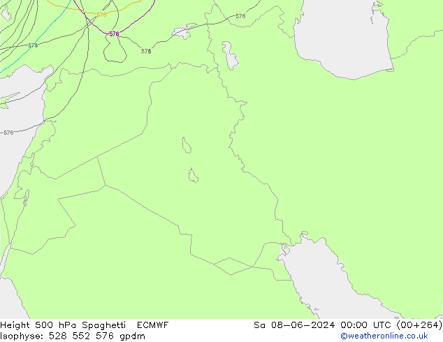 Height 500 hPa Spaghetti ECMWF Sa 08.06.2024 00 UTC