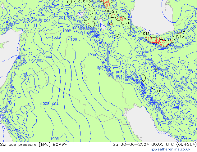 Surface pressure ECMWF Sa 08.06.2024 00 UTC