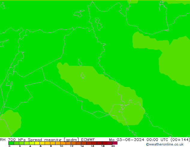 RH 700 hPa Spread ECMWF lun 03.06.2024 00 UTC