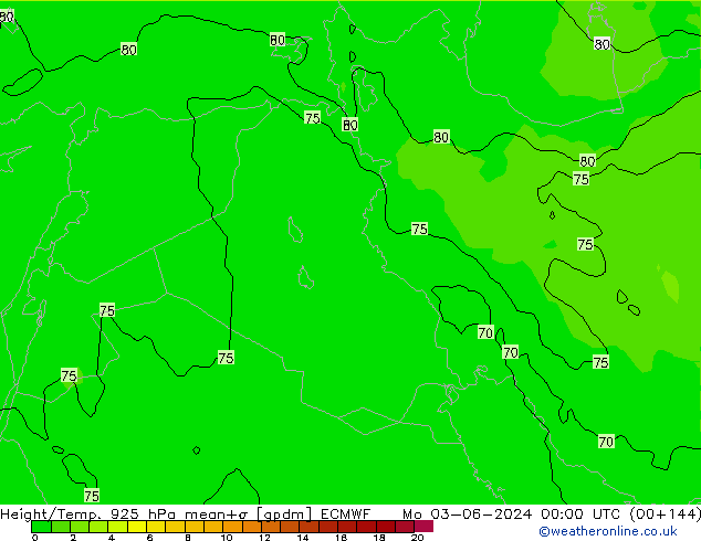 Yükseklik/Sıc. 925 hPa ECMWF Pzt 03.06.2024 00 UTC