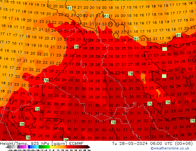 Height/Temp. 925 гПа ECMWF вт 28.05.2024 06 UTC