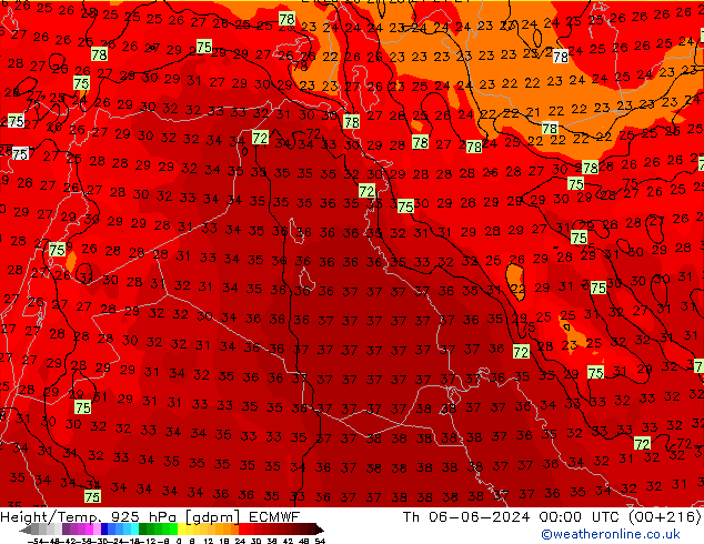 Height/Temp. 925 hPa ECMWF Th 06.06.2024 00 UTC