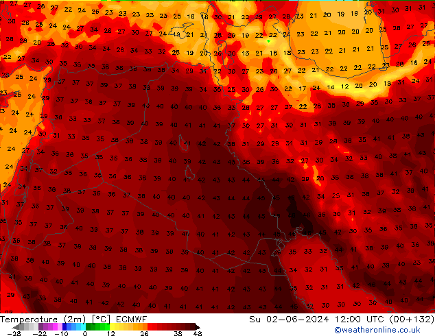 Temperatura (2m) ECMWF Dom 02.06.2024 12 UTC