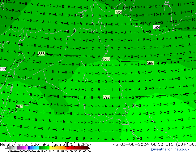 Height/Temp. 500 hPa ECMWF Seg 03.06.2024 06 UTC