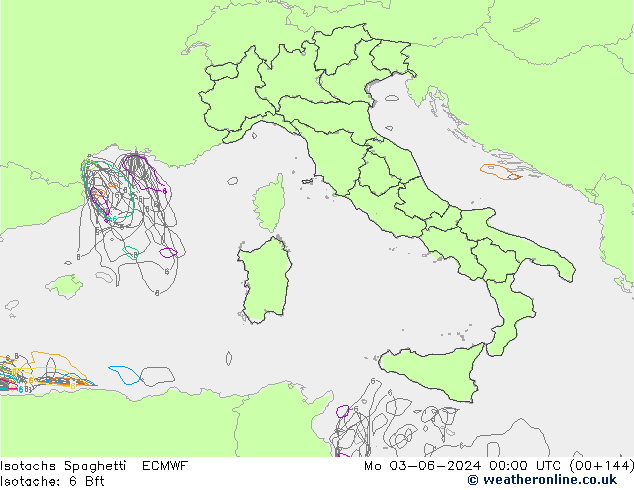 Isotachs Spaghetti ECMWF Mo 03.06.2024 00 UTC